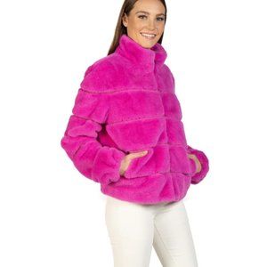 EUC Love Token Jodi Hot Pink Faux Fur Bomber Jacket